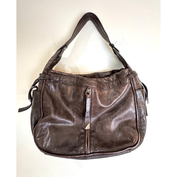 Francesco Biasia Hobo Shoulder Bag Color Brown Distress Leather - Picture 1 of 10